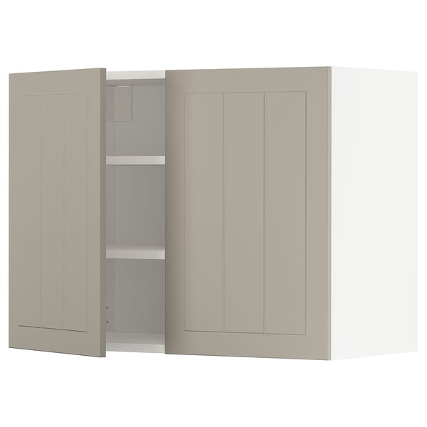 Beige METOD keukenkast, rechthoekig, soft-close scharnier, lichte houtnerfstructuur.