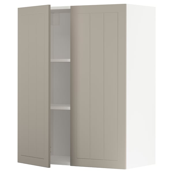 Ikea METOD: beige keukenkast, wandmontage, twee deuren, verticale rechthoekige vorm, eenvoudig ontwerp, stevig.