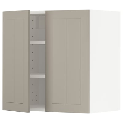 METOD keukenkast in beige met twee deuren, een verstelbare plank en spaanplaatconstructie.