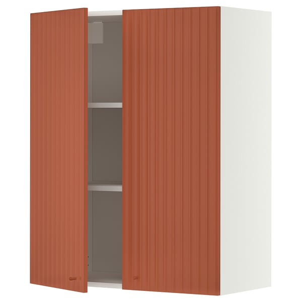 METOD Bovenkast met planken/2 deuren, wit/Terrsjö roodbruin golfpatroon, 80x100 cm