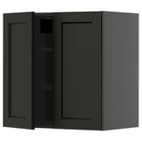 Grijze ikea METOD keukenkast, open met verstelbare plank.