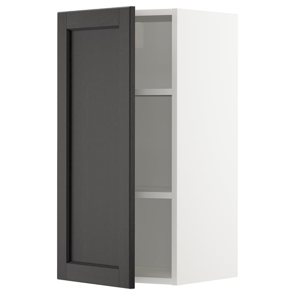 METOD keukenkast, zwart gebeitst hout, rechthoekige vorm met legplanken.