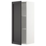 METOD keukenkast, wit & zwart gebeitst, hoog met plank, open deur.