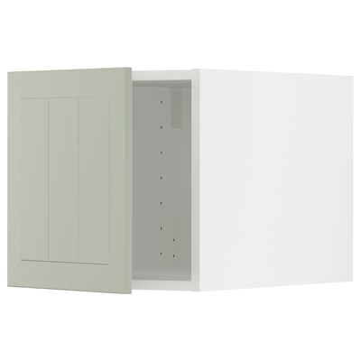 Een groene METOD keukenkast met een ontwerp met panelen en opklikbare scharnieren.