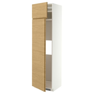 METOD Hoge kast koelkast / vriezer&2 deur, wit/VOXTORP eikeneffect verticale greep, 60x60x220 cm