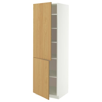 METOD Hoge kast met planken/2 deuren, wit/Sinarp eikenfineer, 60x60x200 cm