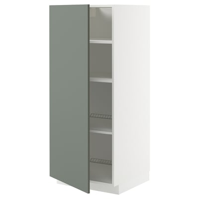 METOD kast: groengrijze deur, verstelbare legplanken, wit frame, modern.