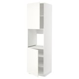 Een witte METOD keukenkast met verstelbare legplanken, linkse scharnierdeuren en een geventileerde legplank.