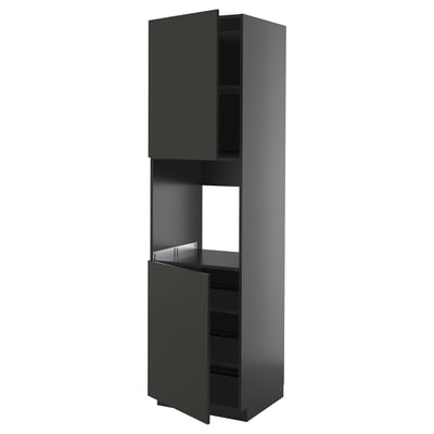 Een donkergrijze, rechthoekige METOD keukenkast met een modern design, voorzien van twee deuren en een open middengedeelte.