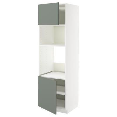 METOD keukenblok met grijsgroene deuren, verstelbare legplank, wit frame.