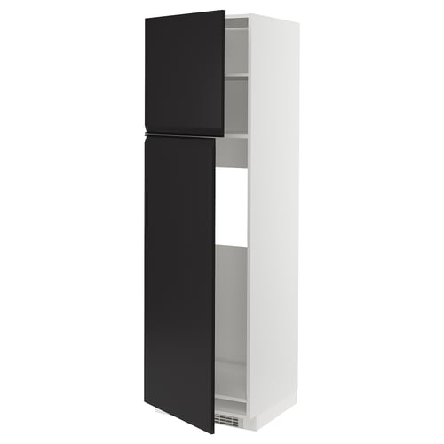 Moderne zwart-witte kast met verstelbare planken.