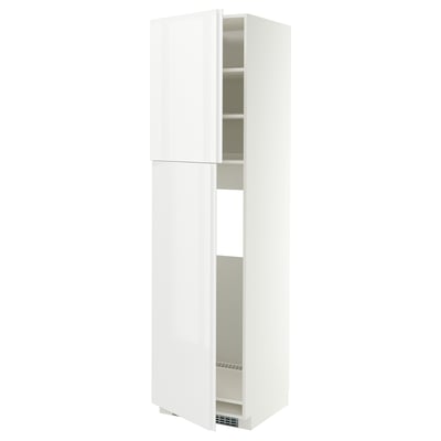 METOD Hoge kast v koelkast met 2 deuren, wit/VOXTORP hoogglans wit verticale greep, 60x60x220 cm