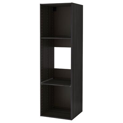 Zwarte METOD kast, rechthoekig, houten, 3 open delen, minimalistisch design.