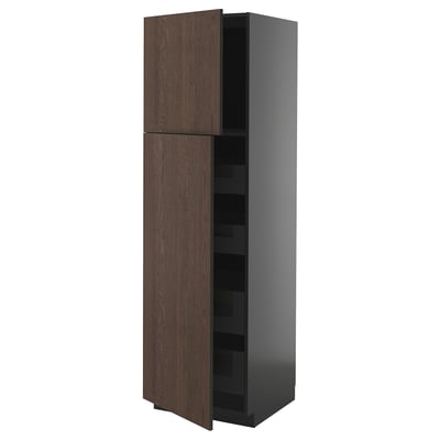 Donkerbruine houten METOD kast met planken, modern design.