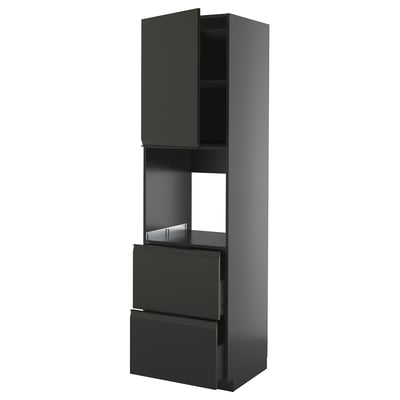 Zwart METOD keukenblok met lades en planken, strak modern design, verstelbare rekken, duurzaam spaanplaat en kunststof afwerking.