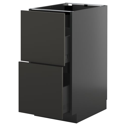 METOD zwarte keukenkast met twee lades, modern design, strakke zwarte afwerking.