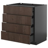 METOD keukenblok: donkerbruine houten lades, strak zwart frame, modern design.