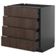 METOD keukenblok: donkerbruine houten lades, strak zwart frame, modern design.