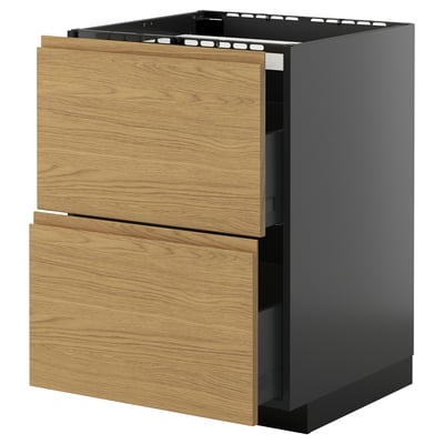 Modern METOD keukenblok met twee eikenhouten lades en donkergrijs frame.