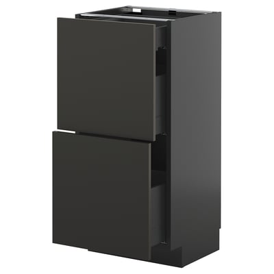 METOD keukenblok in zwart met twee lades, strak modern design.