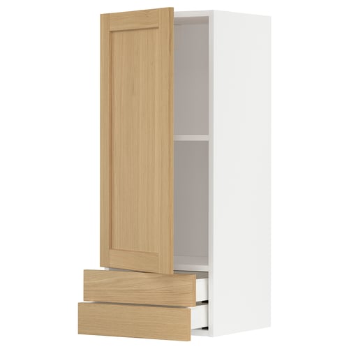 Houten keukenkast met eikenfineer, wit en verstelbare plank.
