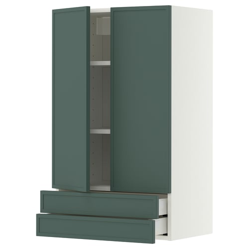 METOD / MAXIMERA Bovenkast met 2 deuren/2 lades, wit/Aspudden donker grijsgroen, 60x100 cm