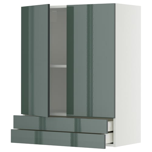 METOD wandkast in hoogglans grijsgroen met soft-close lades. Modern opbergontwerp voor de keuken.
