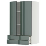 Een METOD hoogglans grijsgroene kast met lades. Het heeft een strak modern ontwerp met twee deuren en twee lades.