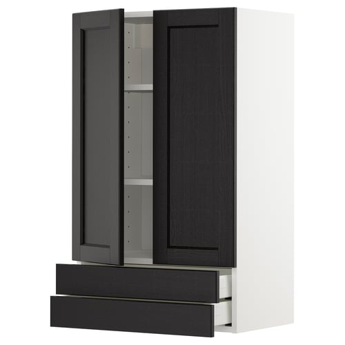 METOD keukenblok, zwart gebeitst essenhout, rechthoekig met 2 deuren en 2 lades, modern design.