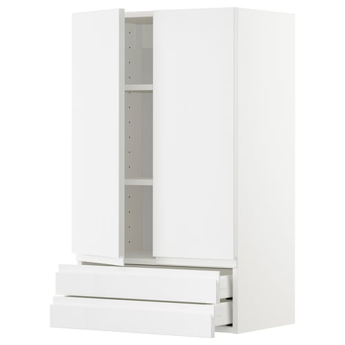 Witte hoogglans keukenkast met 2 lades en verstelbare plank, modern minimalistisch design.