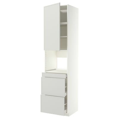 METOD / MAXIMERA Hoge kast combimagn&deur/3 lades, wit/Aspudden lichtgrijs, 60x60x240 cm
