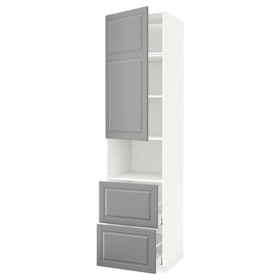 Ikea METOD keukenblok, grijs, hoog, wit frame, 3 planken, 2 lades.