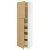 METOD / MAXIMERA Hoge kast met 2 deuren/4 lades, wit/Sinarp eikenfineer, 60x60x220 cm