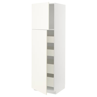 Een witte METOD keukenkast met zowel deuren als lades, strak en modern van design.