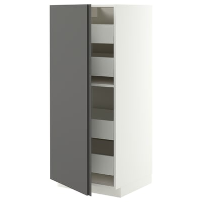 METOD / MAXIMERA Hoge kast met lades, wit/VOXTORP donkergrijs verticale greep, 60x60x140 cm