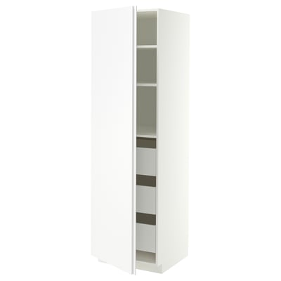 METOD / MAXIMERA Hoge kast met lades, wit/VOXTORP mat wit verticale greep, 60x60x200 cm