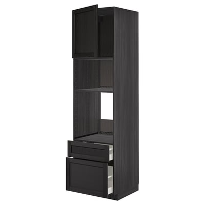 METOD hoog donkergrijs keukenblok met open plank, uittrekbare lade, strak design.