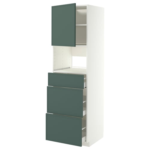 METOD / MAXIMERA Hoge kast voor inbouwapparatuur, wit/Aspudden donker grijsgroen, 60x60x200 cm