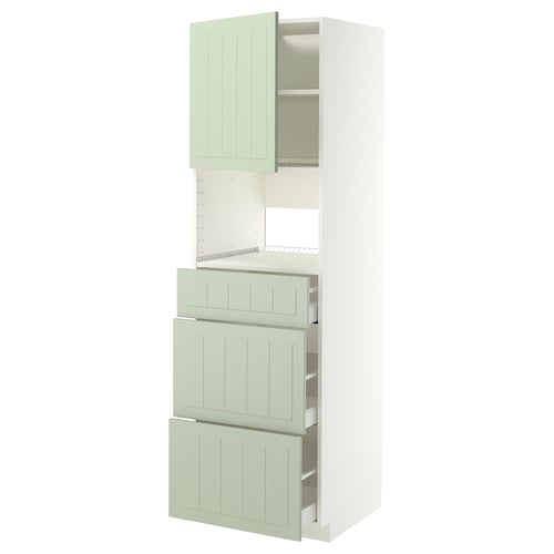METOD keukenkast, groen, verticaal, hout, met lades en planken.