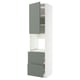 Moderne, witte en groene keukenkast met lades en planken.