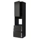 METOD keukenblok: hoge zwarte kast met drie open lades, strak modern design.