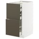METOD keukenblok met donkerbruine lades, wit frame, rechthoekig. Meerdere uittrekbare lades, modern design.