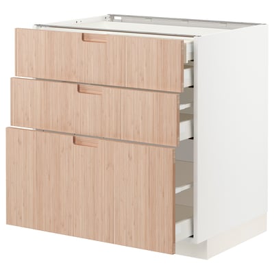 METOD keukenblok met drie lichte bamboe lades, modern design.