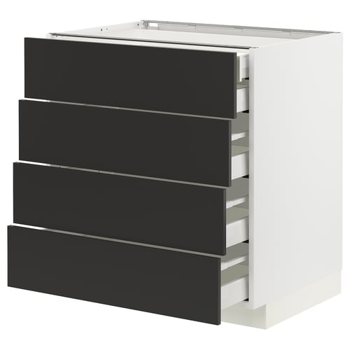 Moderne zwart-witte METOD keukenkast met strakke lades.