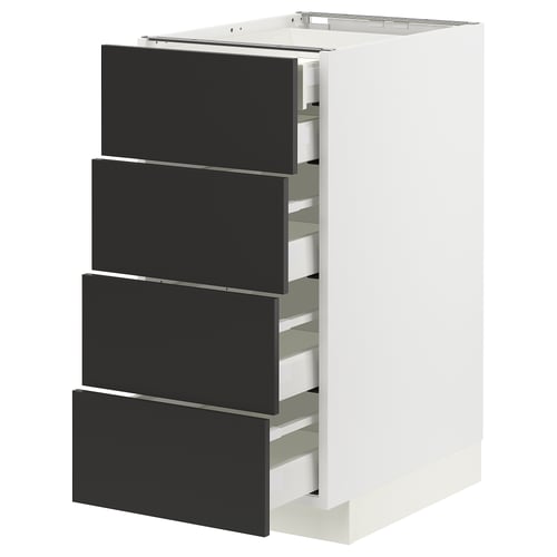 Witte METOD kast met 4 zwarte zelfsluitende lades.