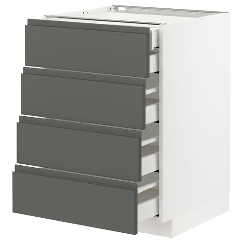 Modern grijs ikea METOD keukenblok met vier lades en een strak design.