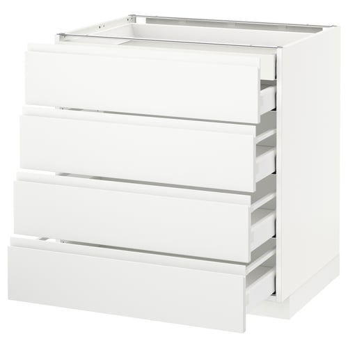METOD witte keukenkast, minimalistisch design met geïntegreerde handgrepen, vier lades.