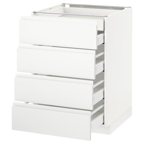 Modern wit ikea keukenblok met meerdere lades, strak minimalistisch design.