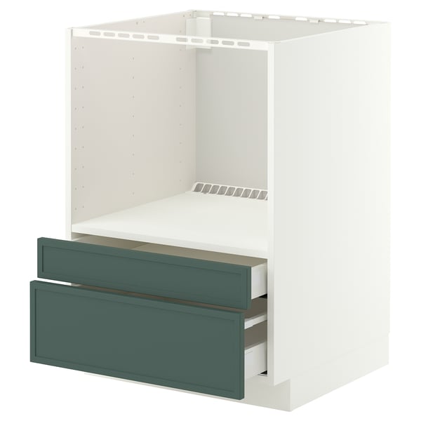 METOD / MAXIMERA Onderkast combimagnetron met lades, wit/Aspudden donker grijsgroen, 60x60 cm
