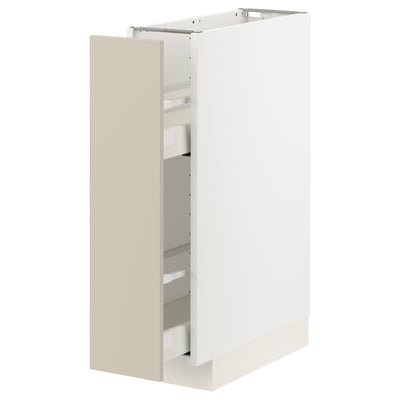 Witte METOD keukenkast met beige havstorp deuren, strak en modern design, inclusief uittrekbare planken.